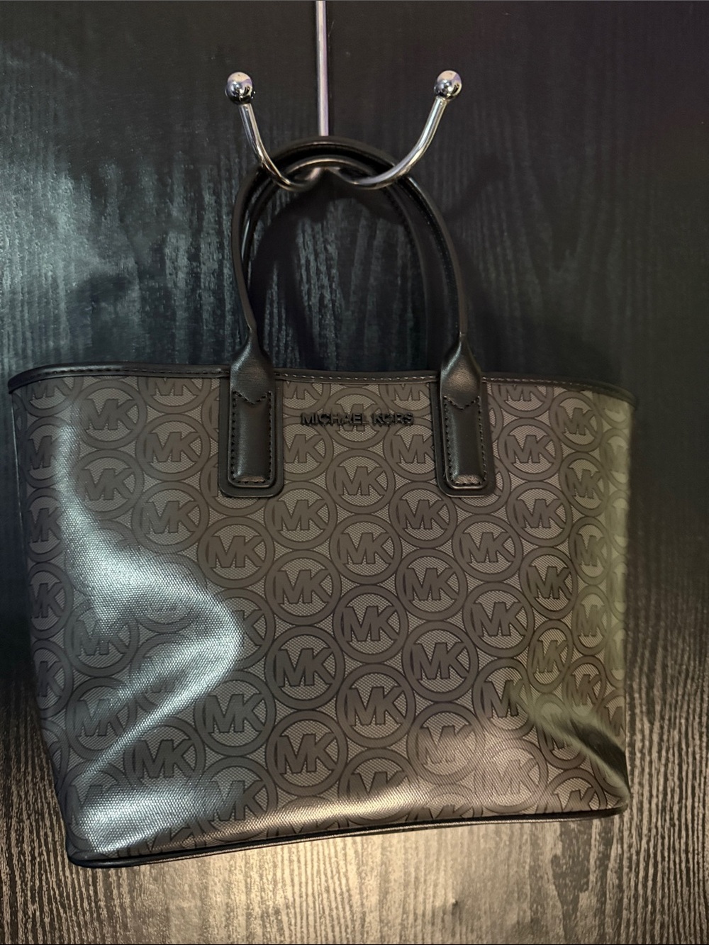 Michael Kors Black and Dark Gray MK Logo Tote